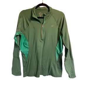 Nike Dri-FIT Girls L Quarter Zip Pullover Green Mesh Panel Athletic